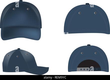 Vector realistic Baseball Caps - front, back and side views Stock Vector