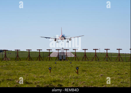 Easyjet landing at bristol airport Stock Photo