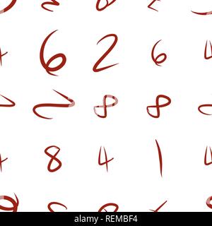 Seamless numbers background hand drawn, for graphic design. Vector artwork. Stock Vector