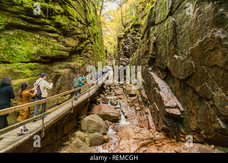 LINCOLN NH - OCTOBER 7, 2017: Flume gorge in the fall time in Franconia Notch State Park, New Hampshire, USA Stock Photo