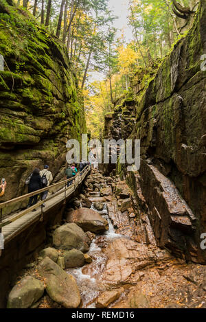 LINCOLN NH - OCTOBER 7, 2017: Flume gorge in the fall time in Franconia Notch State Park, New Hampshire, USA Stock Photo