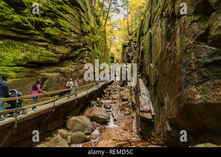 LINCOLN NH - OCTOBER 7, 2017: Flume gorge in the fall time in Franconia Notch State Park, New Hampshire, USA Stock Photo