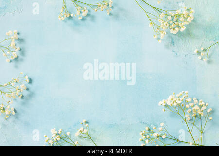 Easter background with spring flowers. Top view flat lay background with. Stock Photo