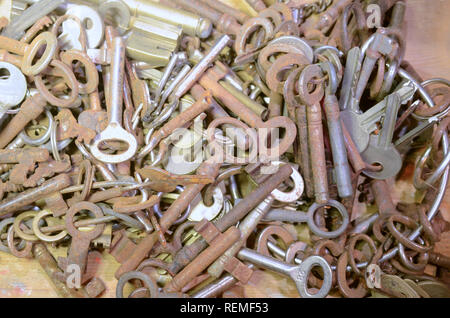 Closseup on a bunch of old rusty keys. Stock Photo