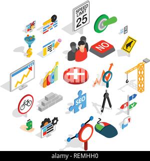Determination icons set, isometric style Stock Vector