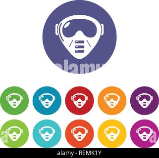 Paintball mask equipment icons set vector color Stock Vector