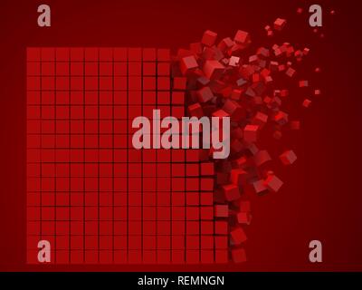 3d pixel style square data block. made with red cube blocks. three dimensional vector illustration. Stock Vector