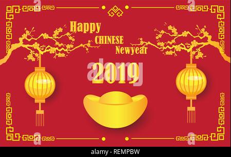 Happy Chinese New Year 2019. Happy New Year. Vector illustration. Stock Vector