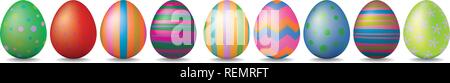 Easter holiday banner with colorful shiny easter eggs with various patterns Stock Vector