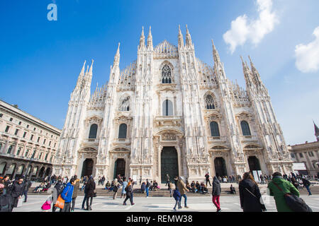 MILAN, ITALY - FEBRUARY 26, 2018: Milan Cathedral Or Duomo Di Milano Is The Cathedral Church. Famous Landmark Stock Photo