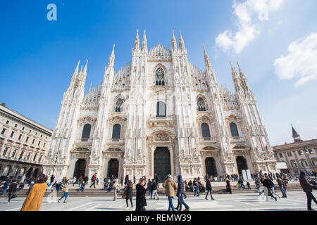 MILAN, ITALY - FEBRUARY 26, 2018: Milan Cathedral Or Duomo Di Milano Is The Cathedral Church. Famous Landmark Stock Photo