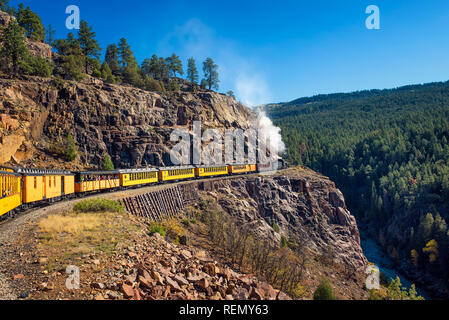 Tourists ride the historic steam engine train in Colorado, USA Stock Photo