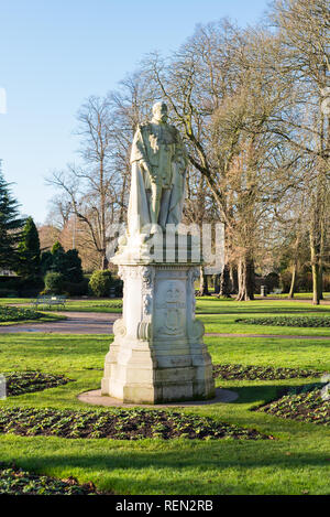 Stone statue of King Edward VII in Museum Gardens, Beacon Park, Lichfield, Staffordshire Stock Photo
