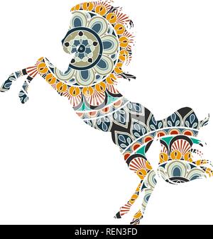 vector illustration of horse with ornaments and flower Stock Vector