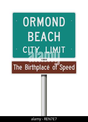 Vector illustration of the Ormond Beach City Limit the birthplace of speed road sign Stock Vector