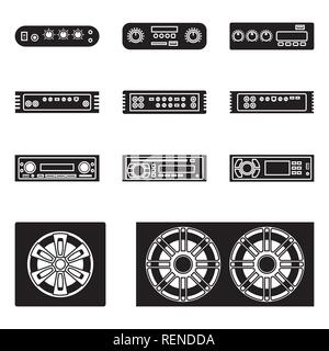 Speaker, music player and mixer icons. Car audio. Silhouette vector Stock Vector