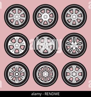 Car wheel icon set. Vector illustration Stock Vector