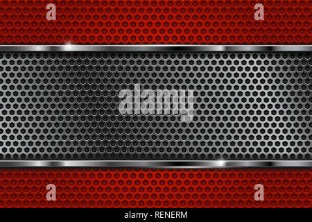 Red perforated texture with silver element Stock Vector