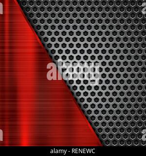 Red metal background with perforated element Stock Vector