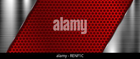 Red metal perforated 3d texture Stock Vector