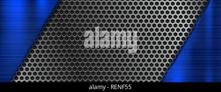 Metal perforated 3d texture with blue elements Stock Vector