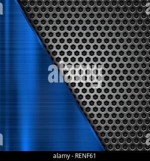 Blue metal background with perforated element Stock Vector