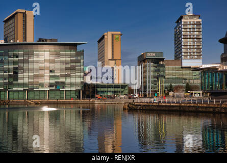 MediaCityUk home to the BBC and other media organisations, Salford Quays, City of Salford, Greater Manchester, England Stock Photo