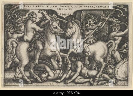 Hercules Raping Jole from The Labors of Hercules. Artist: Sebald Beham (German, Nuremberg 1500-1550 Frankfurt). Date: 1544. Museum: Metropolitan Museum of Art, New York, USA. Author: Sebald Beham. Hans Sebald Beham. Stock Photo