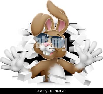 Easter Bunny Rabbit in Shades Coming Through Wall Stock Vector