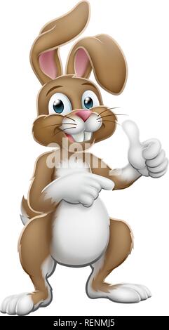 Easter Bunny Rabbit Cartoon Thumbs Up and Pointing Stock Vector