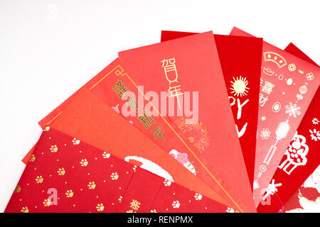 Red envelope packet chinese new year, hongbao with the character 'Happy New  Year' on white background for Chinese New Year. Translation: Good luck in  Stock Photo - Alamy