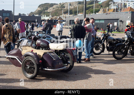 Classic Motorbike Show on the Stade, Hastings, East Sussex, UK Stock Photo