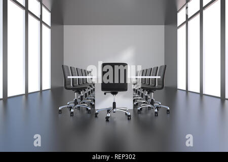 Conference room. Modern office with windows. 3D Rendering. Stock Photo