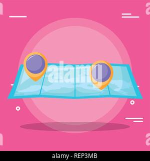 map with location pins Over pink background, vector illustration Stock Vector
