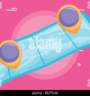 map with location pins Over pink background, vector illustration Stock Vector