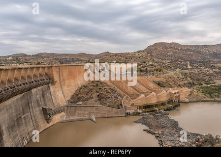 Wall of the Vanderkloof Dam in the Orange River on the border of the Free State and Northern Cape Provinces Stock Photo