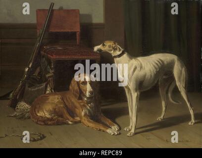Hunting Companions. Dating: 1860. Measurements: h 45 cm × w 61.5 cm; d 11.9 cm. Museum: Rijksmuseum, Amsterdam. Author: Conradijn Cunaeus. Stock Photo