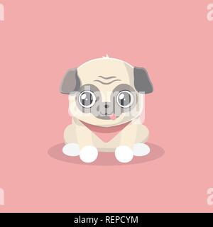 Cute puppy pug on pastel background. Stock Vector