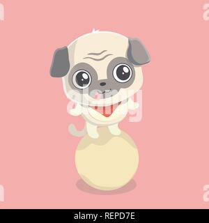Cute puppy pug on pastel background. Stock Vector