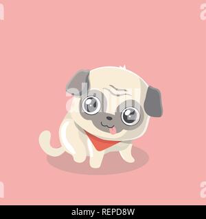 Cute puppy pug on pastel background. Stock Vector