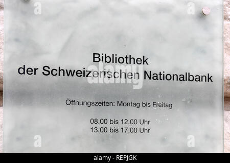Swiss National Bank plaque in Zurich, Switzerland Stock Photo