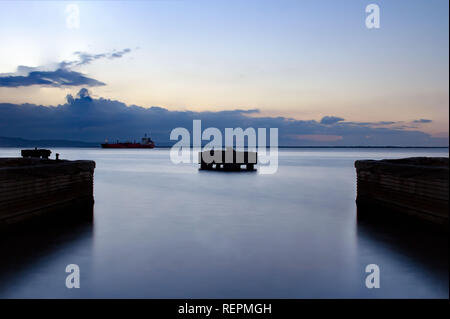 Long exposure downtown Kingston Waterfront in Jamaica Stock Photo