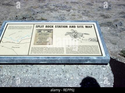 Historical marker with Pony Express information at Split Rock Station, Wyoming, United States, 1965. () Stock Photo