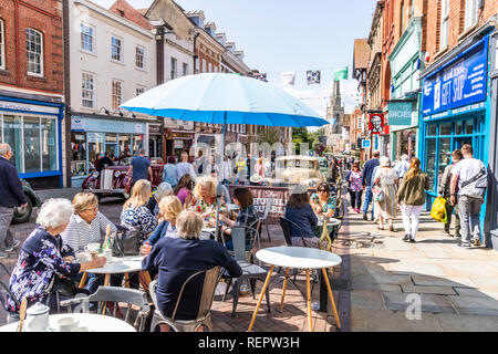 Crowds of sightseers in Westgate Street during the Gloucester Goes Retro Festival in August 2018, Gloucester, Gloucestershire UK Stock Photo