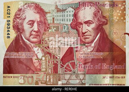 Bank of England £50 note, featuring Matthew Boulton and James Watt Stock Photo