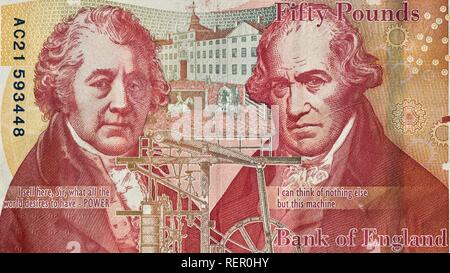 Bank of England £50 note, featuring Matthew Boulton and James Watt Stock Photo