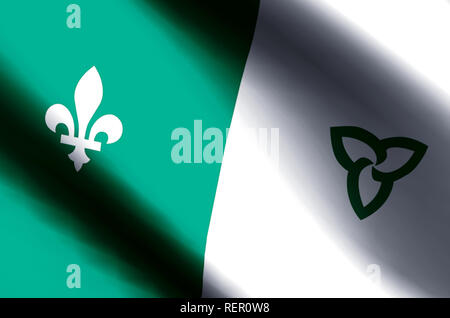 Franco-Ontarian stylish waving and closeup flag illustration. Perfect for background or texture purposes. Stock Photo