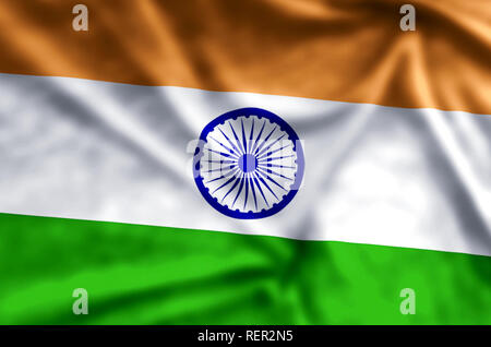 India stylish waving and closeup flag illustration. Perfect for background or texture purposes. Stock Photo