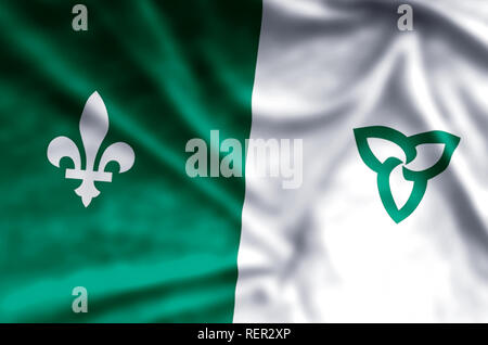 Franco-Ontarian stylish waving and closeup flag illustration. Perfect for background or texture purposes. Stock Photo