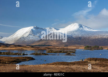The Black Mount range in winter from Lochan na h-Achlaise, Rannoch Moor, Scotland Stock Photo